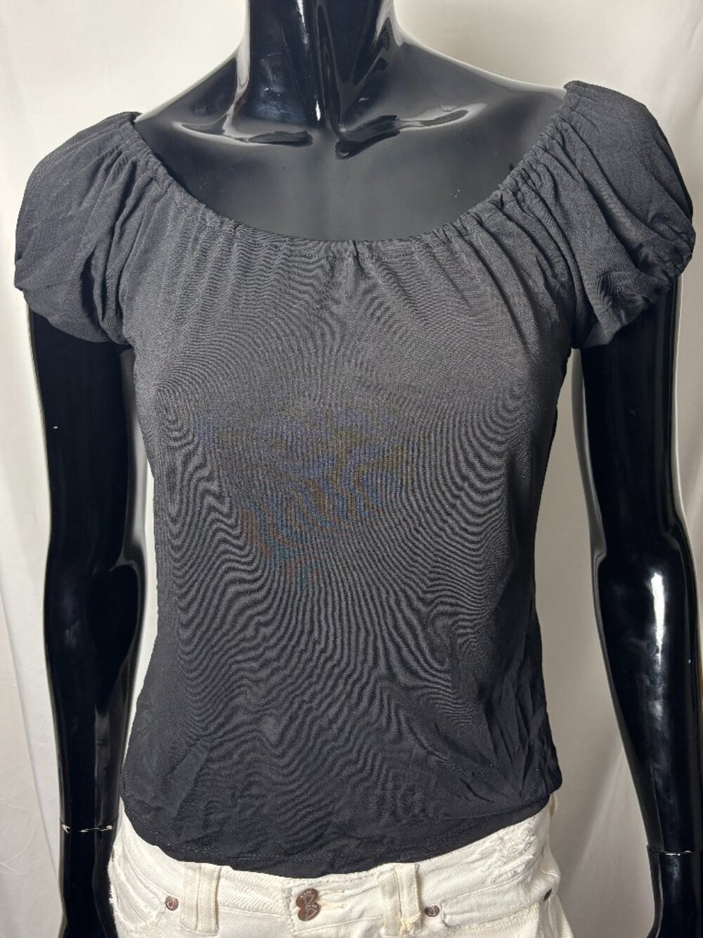 The Limited Black Puff Sleeve Blouse Women’s Size US Medium Stretch Top